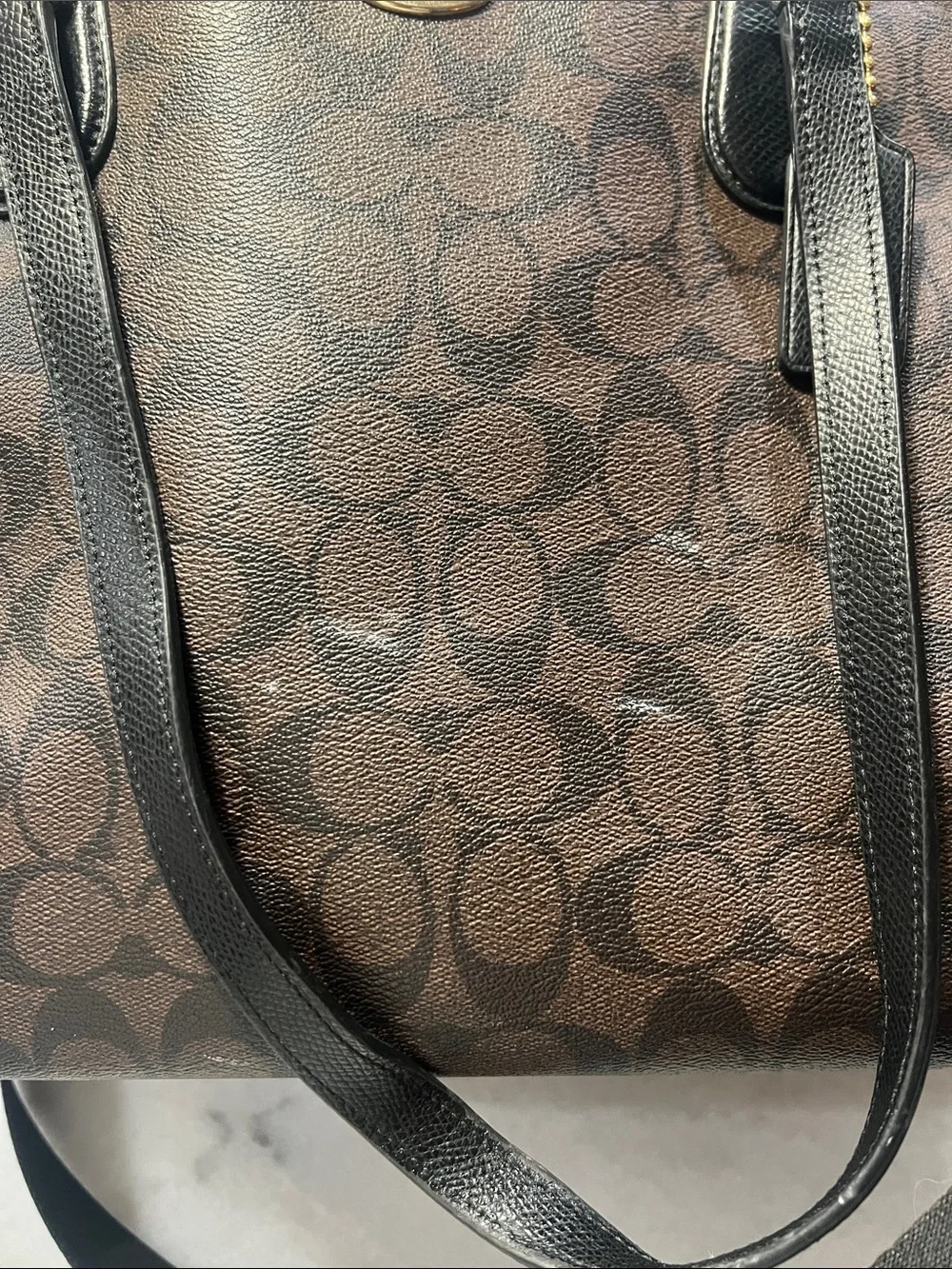 Coach Brown Signature Tote with Black Straps and Gold Hardware